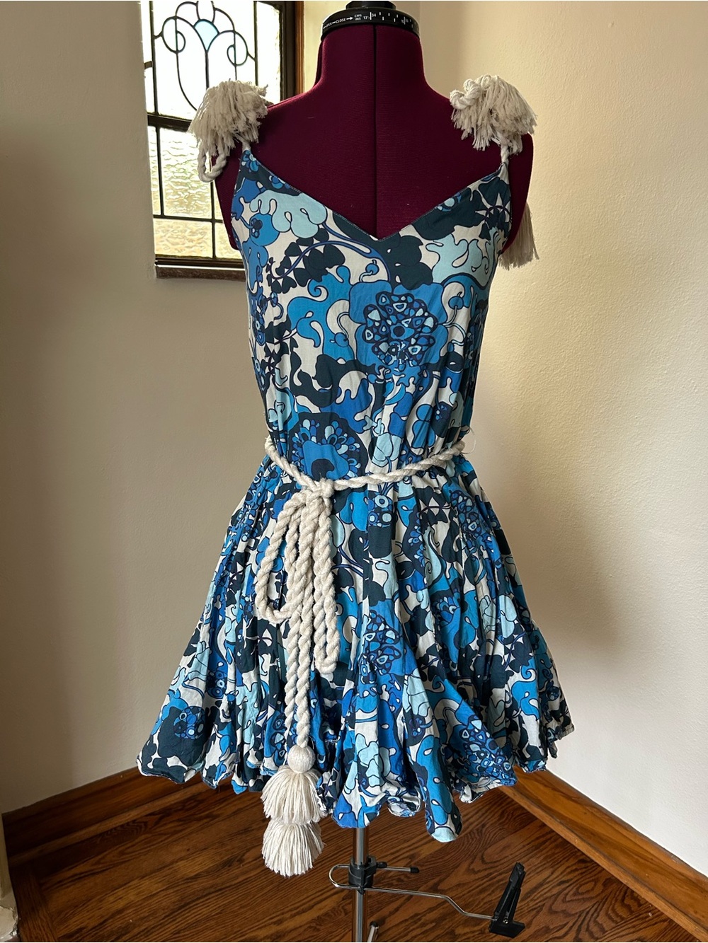 ·RHODE· Blue Casey Braided Belted Tassel Mini Dress Size XS